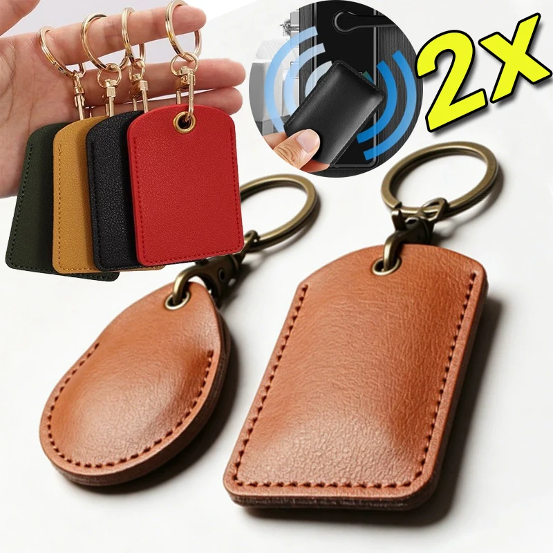 Leather Card Holder Keychain Key Ring Anti-lost Door Lock Access Tags ID Card Case Keychain Universal Access Card Bag Key Tags
