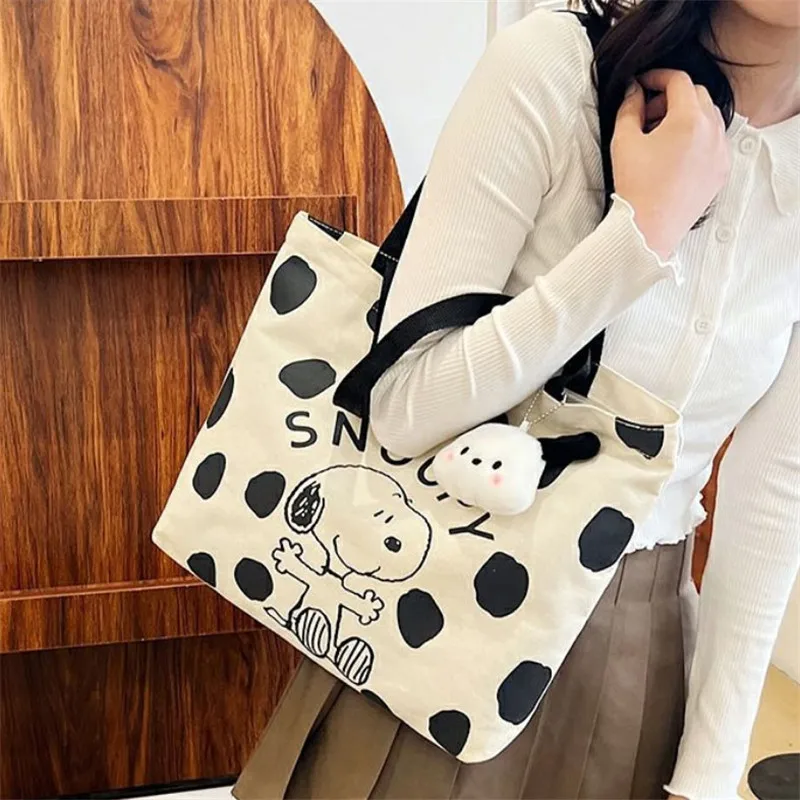 Snoopy Kawaii Canvas Bag Large Capacity Handbag Snoopy Cartoon Printed Shoulder Bag for Women Crossbody Gifts for Girls