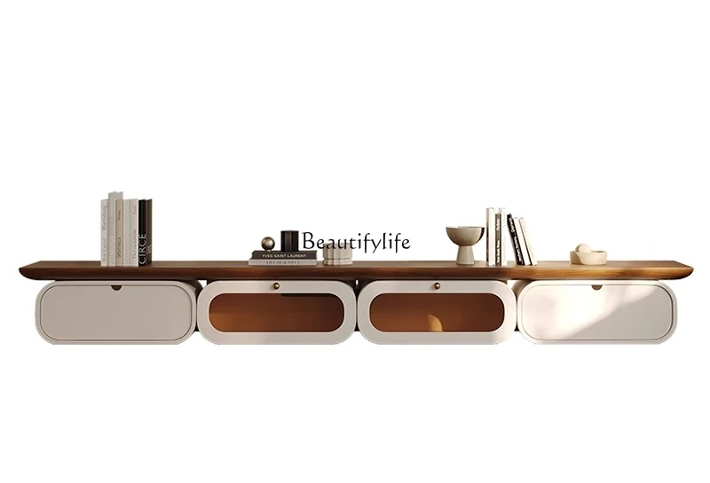 

*Living room new suspended TV cabinet light luxury high sense hanging integrated wall TV cabinet