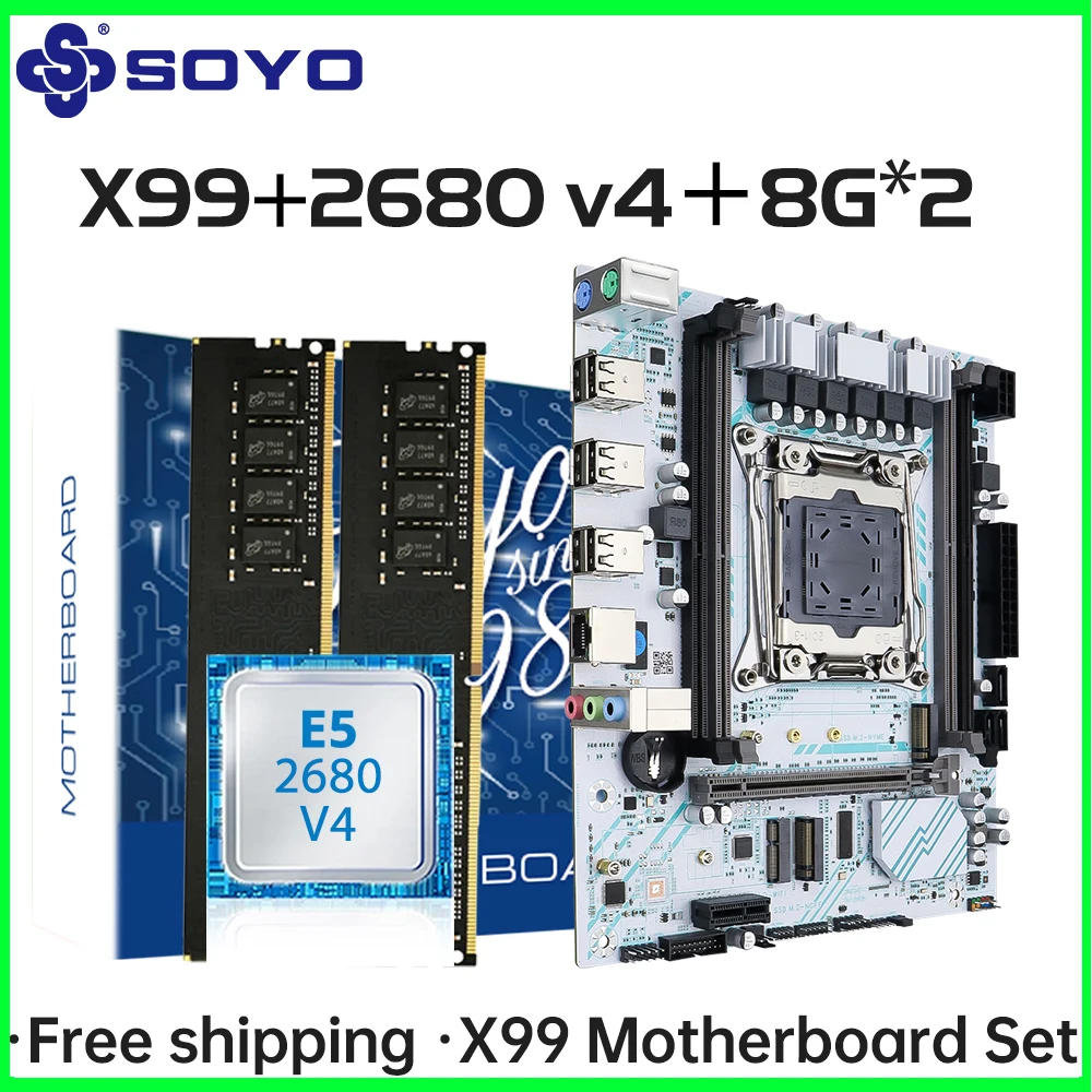 

Комплект материнской платы X99 LGA 2011-3 с процессором E5 2680 V4 16 ГБ = 2*8 ГБ DDR4 REG ECC Память M.2 NAME Компьютерные компоненты SOYO Материнская плата