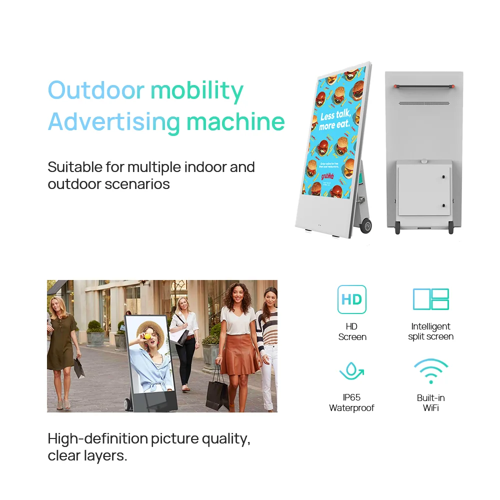 43inch 6mm Capacitive Battery Powered Moveable Advertising Equipment Media Player Video Screen Floor Standing Outdoor
