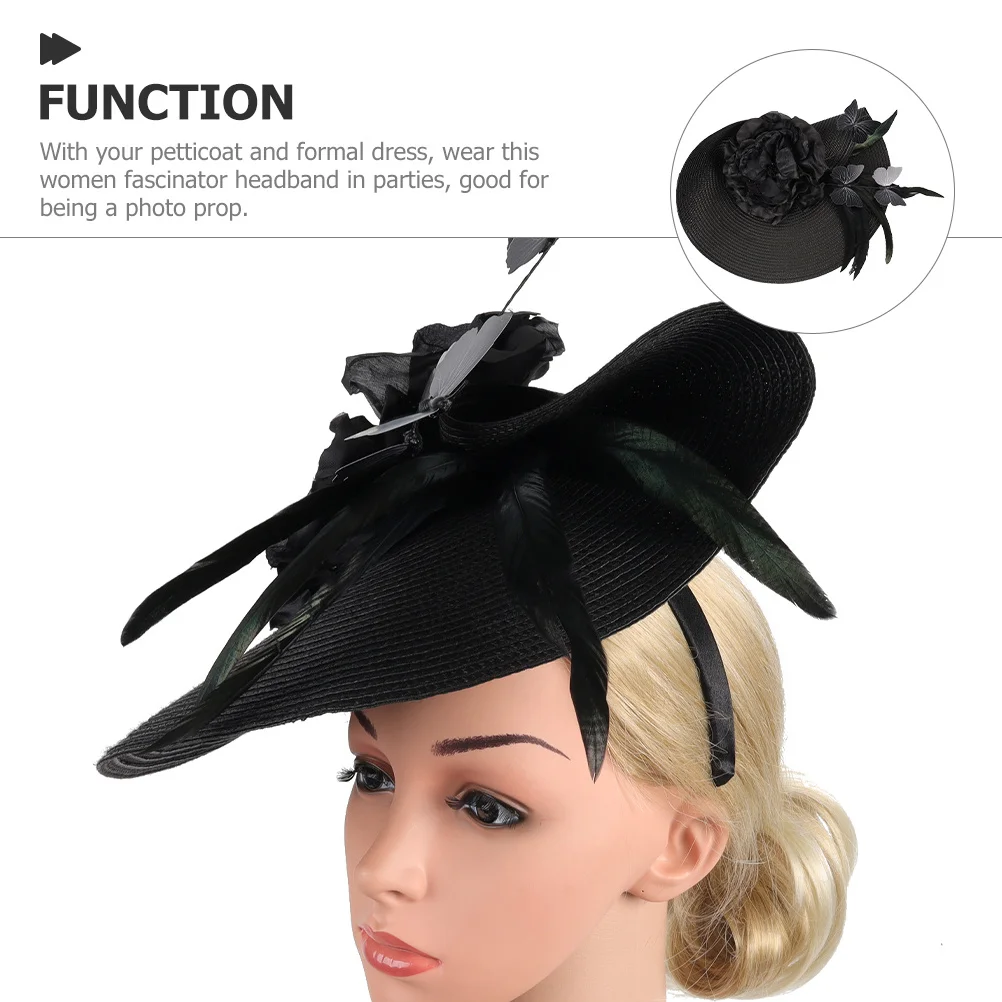 

Large Fascinator Hat Women Butterfly Decor Elegant Straw Design Headpiece For Tea Party Wedding Banquet Cosplay Event Hair
