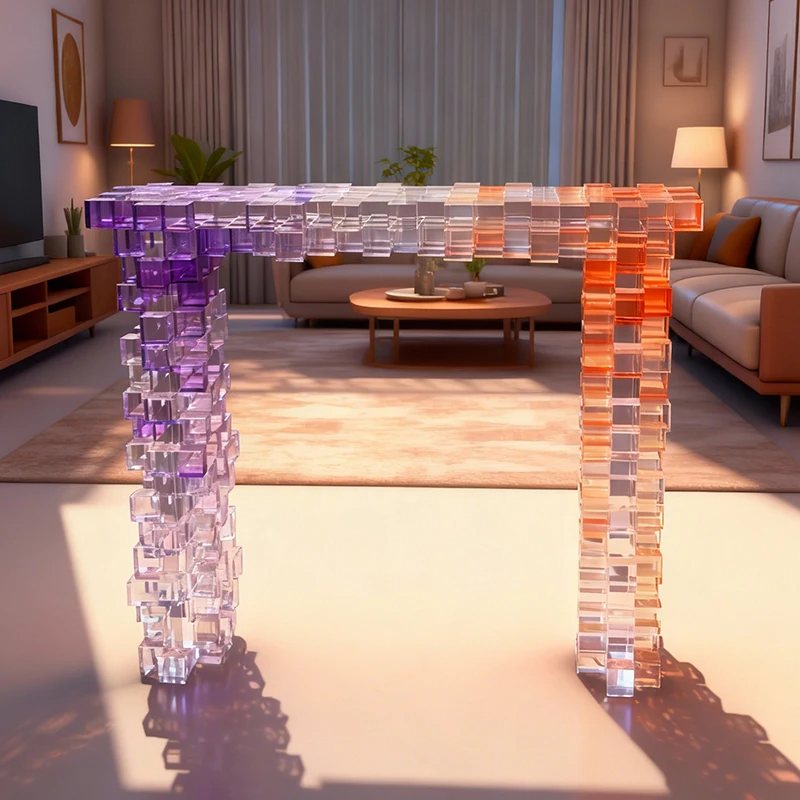fj-High Class Creativity Design Gradient Color Modern Acrylic Hallway Console Table Luxury Sturdy Durable Acrylic Porch Table