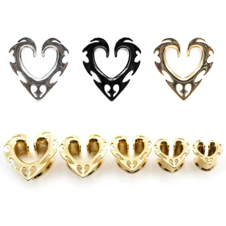 2 Stück Kupferlegierung Herzform Tunnel Ohrstöpsel Hohle Ohrstütze Expander Piercing Schmuck für Männer und Frauen – Detail 2