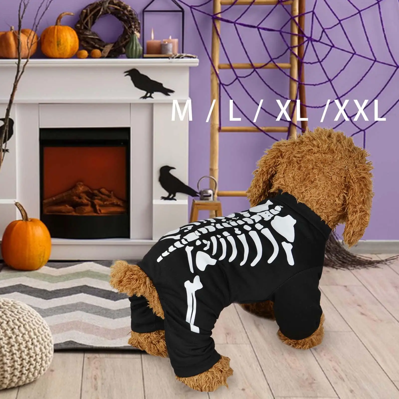 Halloween Dog Skeleton Costume Photoshoots Props Dress up Apparel for Puppy