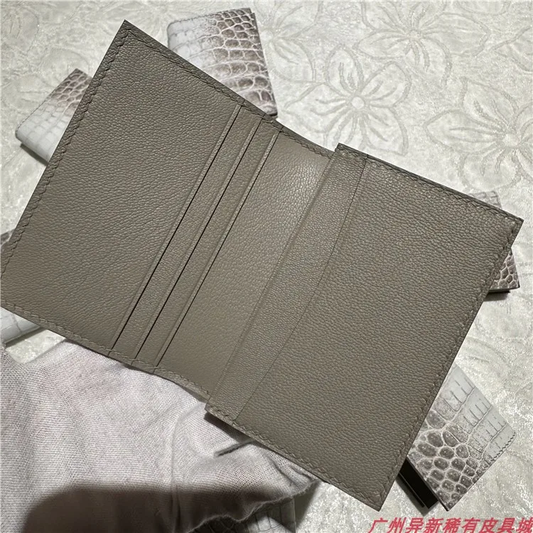 2024 New Luxury Crocodile Leather Card Holder Hand Sewn Wax Thread Genuine Leather Card Bag Himalayan White Card Case 45