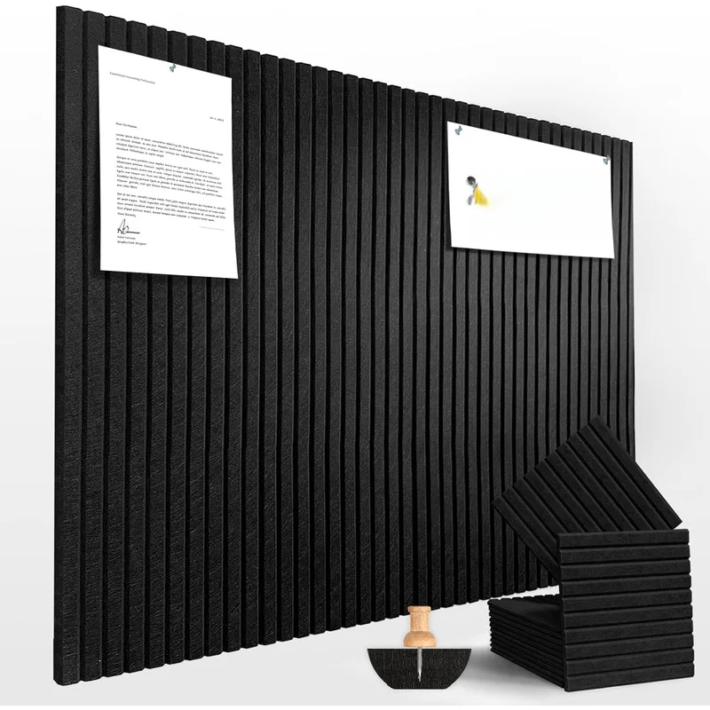 Black Large Sound Proof Felt Cork Bulletin Pin Photo Note Boards Acoustic Panels Wall Tiles for Home Office Living Ceiling Decor