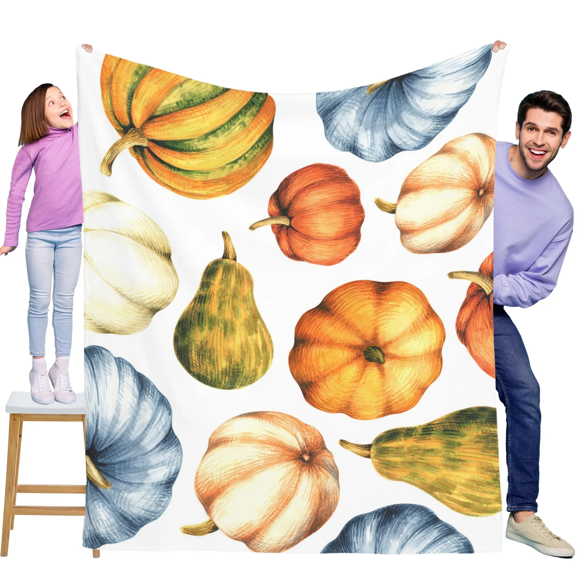 

Pumpkin flannel blanket is soft and warm, perfect for sofas, beds, offices, and travel