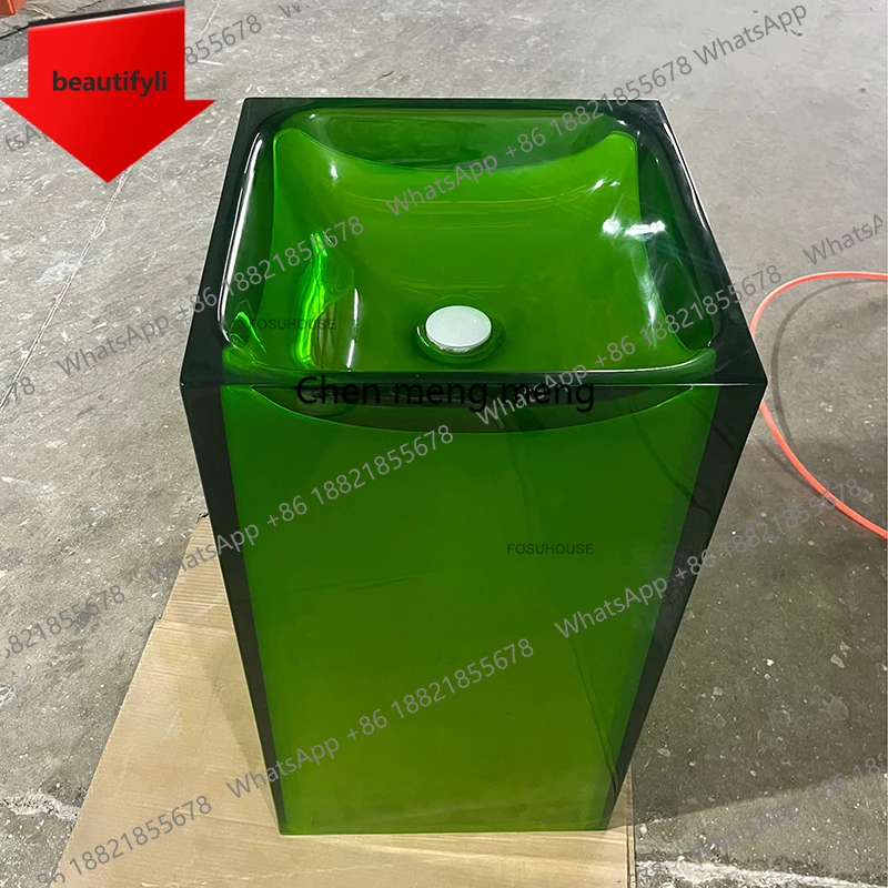 A50 Transparent Colored Resin Bathroom Sinks Home Floor-standing Vanity Washbasin Italian Bathroom Accessories Luxury Pedestal B