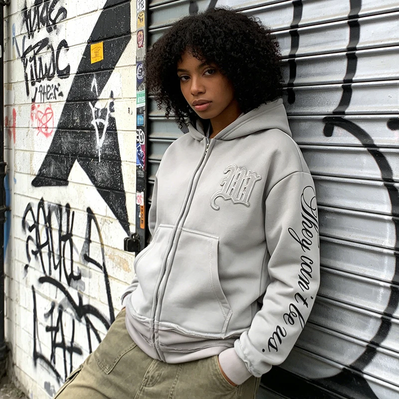 

Куртка с принтом-надписью, повседневная, осенне-зимняя, модная, с капюшоном, длинными рукавами, свободного кроя, на молнии, в стиле панк, хип-хоп, готика, креативная уличная одежда