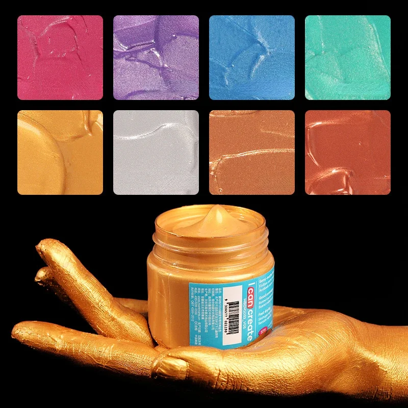 

100ML Metallic Acrylic Paint Waterproof and Sun-resistant Quick-drying Paint for Student DIY Wall Painting Ceramic Stone Pigment