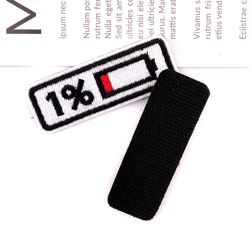 Mobile Phone Battery Patches Embroidery 3D Battery 1% 99% Badges Hook and Loop Fastener Backpacks Clothing Emblem Applique