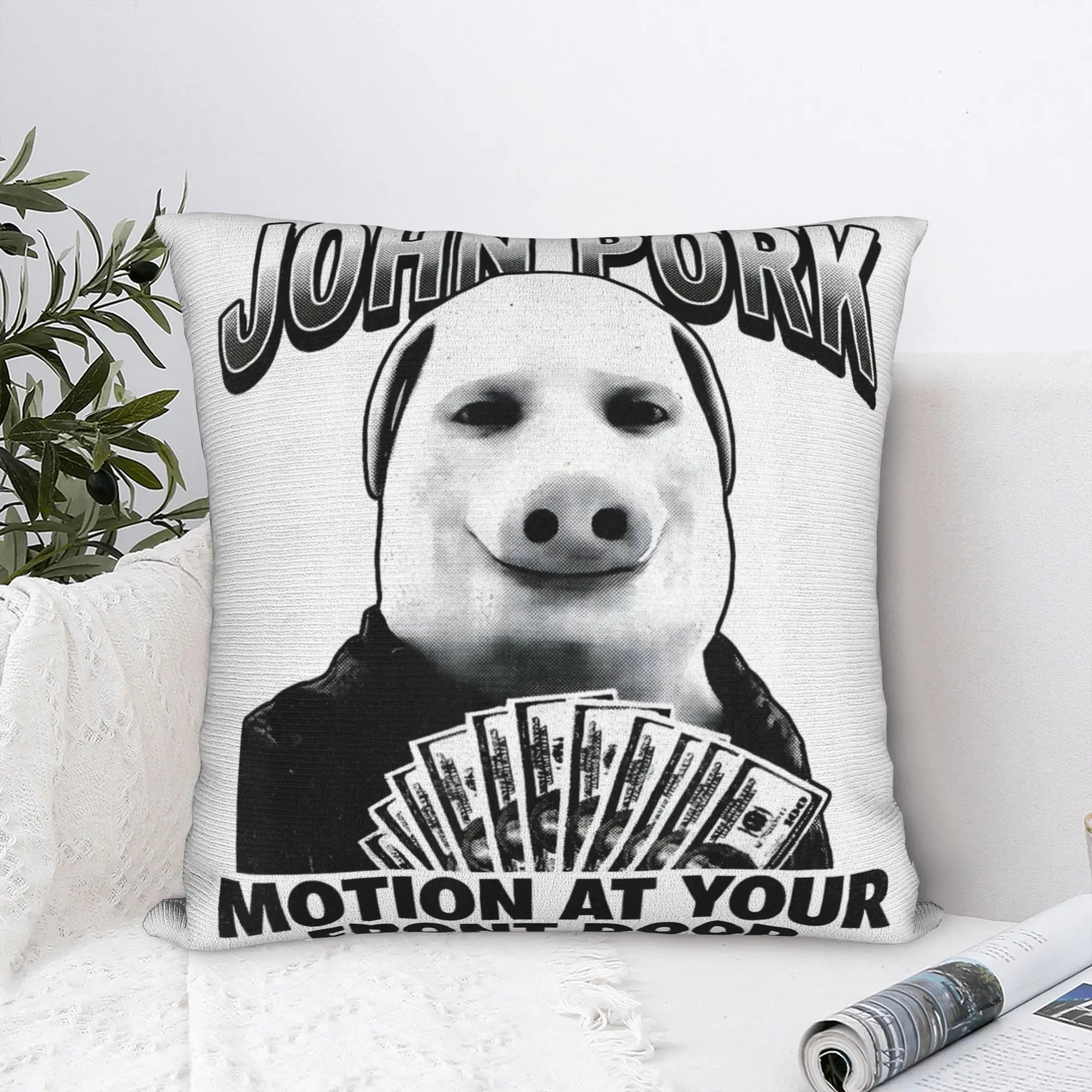 John Pork Motion At Your Front Door Halftone Pig Money Fan Art Pillow Cover Pillow Case For Wedding Party Home Decor Pillowcases