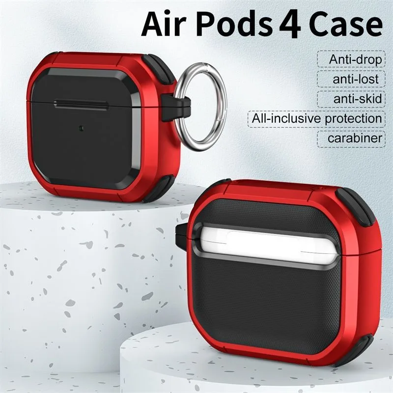 New 2024 Hard Shockproof Armor Earphone Case For AirPods Pro 1 2 3 4 ANC Pro2 Cover Shell For Apple AirPods4 Strap buckle