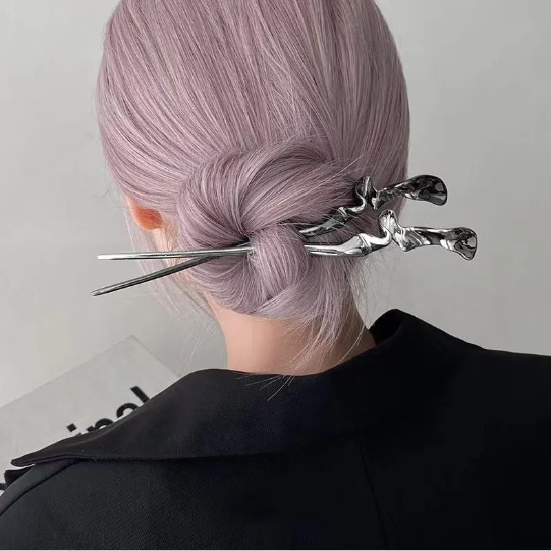 Personality Irregular Moonstone Hair Stick for Women Minimalist Silver Color Butterfly Hair Chopsticks Hairpin Hair Clip Jewelry