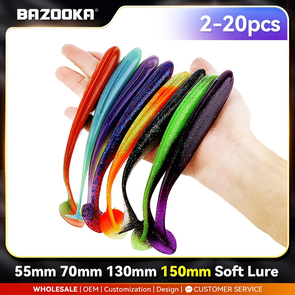 바주카포 100mm 150mm 낚시 미끼 큰 쉬운 샤이너 쉐드 웜 실리콘 T 테일 소프트 워블러 Swimbait Pesca Bass Pike Winter