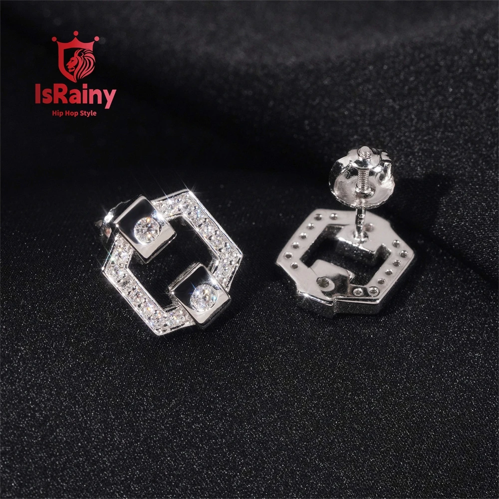 

IsRainy Hip Hop Rock VVS1 D Real GRA Moissanite Stud Earrings 100% 925 Sterling Silver Ear Stud Fine Jewelry Diamonds Pass Test