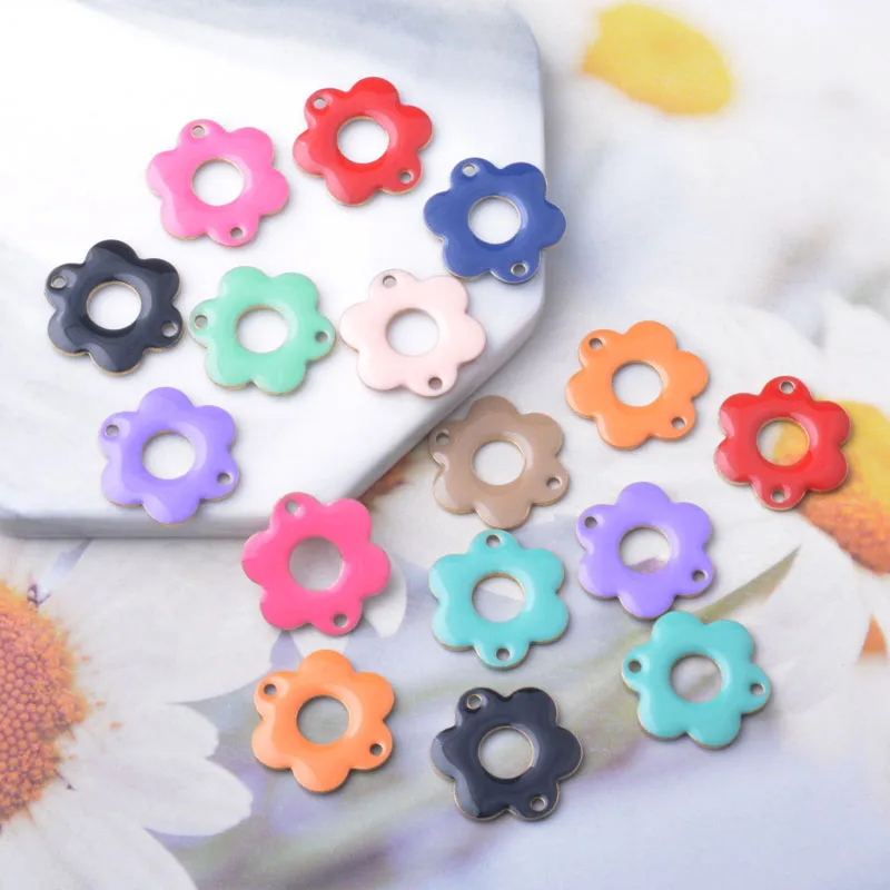 10 Stück Kupfer-Emaille Doppelloch-Blumenverbinder Anhänger Zweiseitige Öltropfen-Charms DIY Schmuck Armband Halskette Herstellung – Detail 1