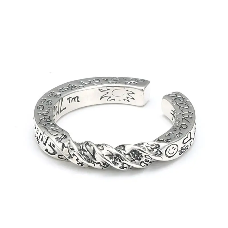 925 Sterling Silver Adjustable Rings For Women Letter Graffiti Luxury Jewelry Vintage Wedding Accessories Jewellery Argent 925