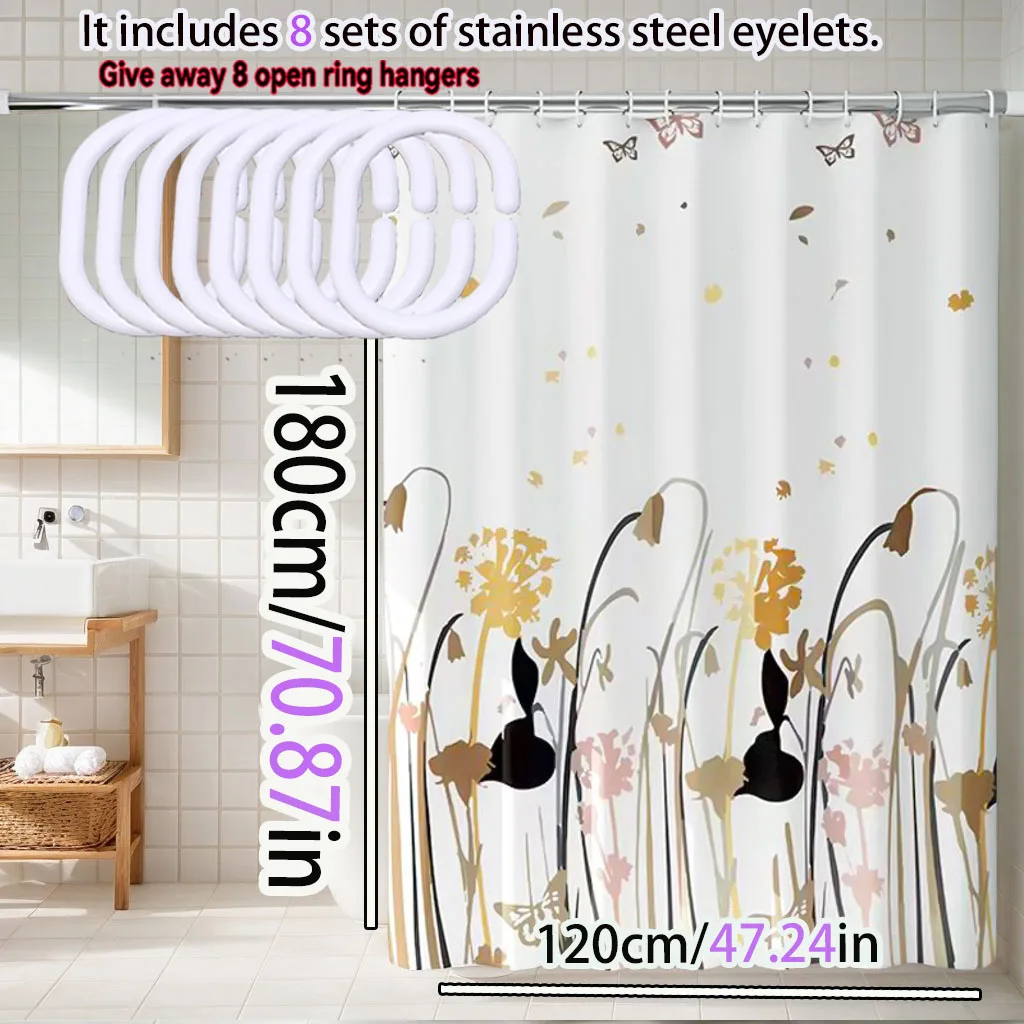Dandelion Pattern Shower Curtain PEVA Material Waterproof Curtain Dry and Wet Separation Partition All Season