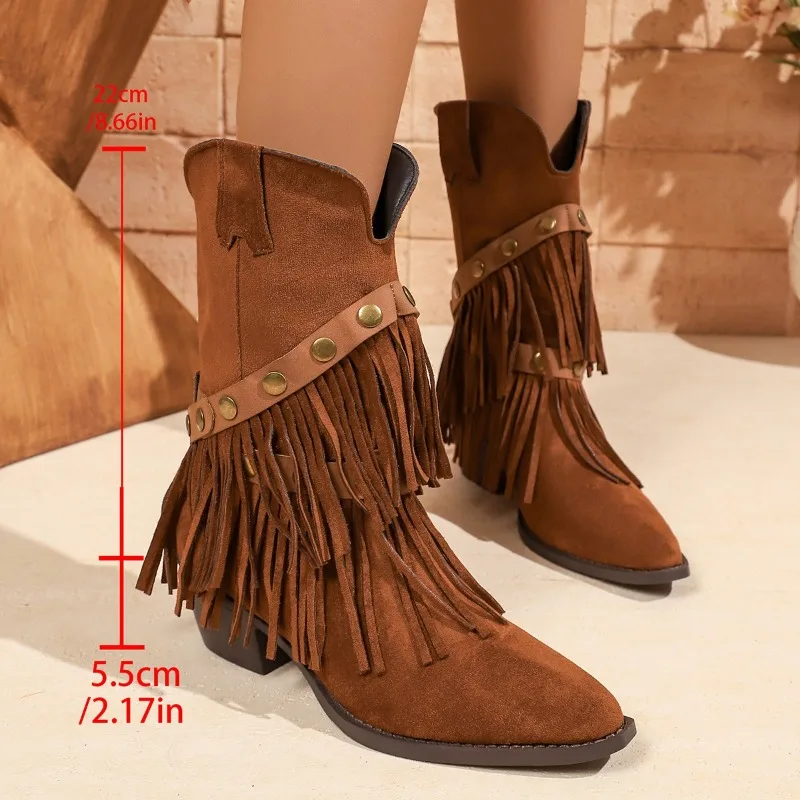 Vintage Tassel Trousers Booties Women Fall/Winter 2026 New Western Denim Single Shoes - view 4