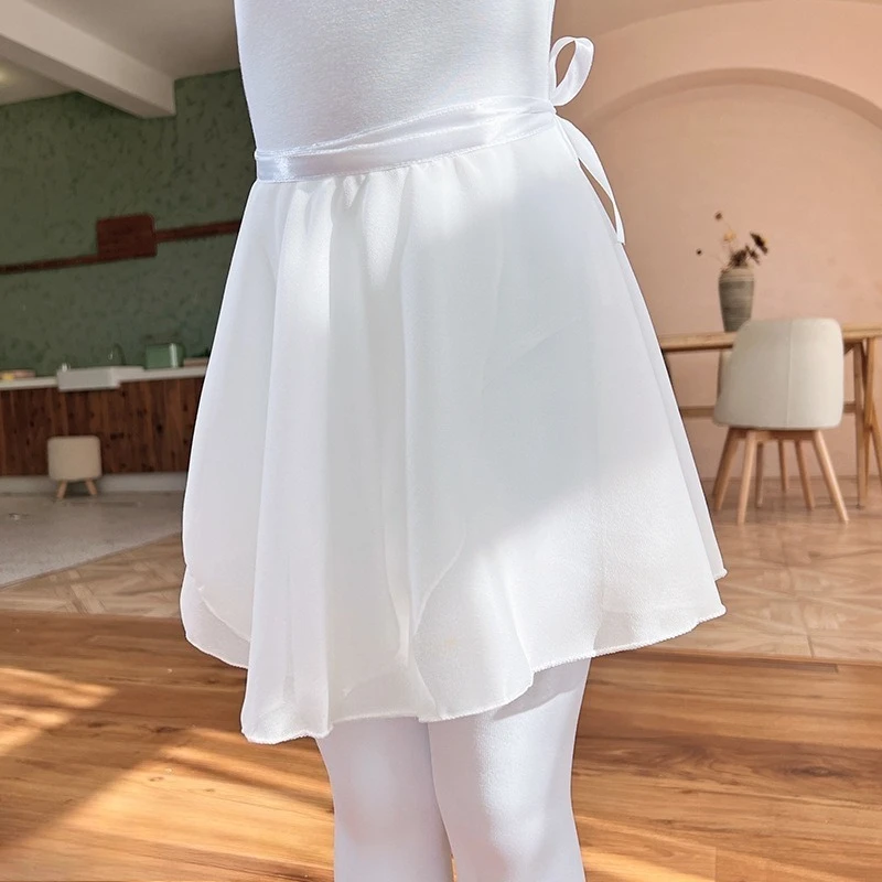 Kids Ballet Chiffon Waist Tie Dance Skirt Toddler Costume for Daily Practice Exam Rehearsal Stage Gymnastics Performance Outfit