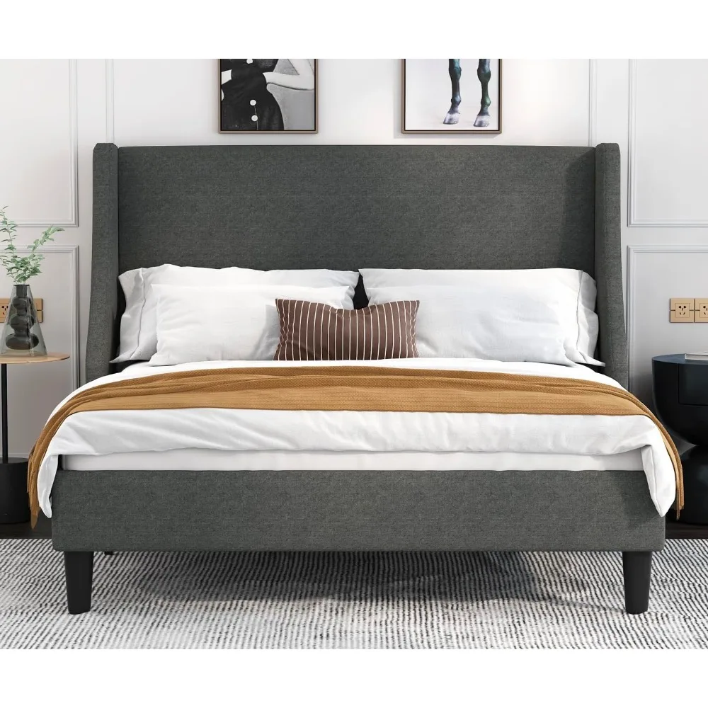 

Bed Frame with Upholstered Headboard,Modern Deluxe Wingback,Wood Slat Support,Mattress Foundation