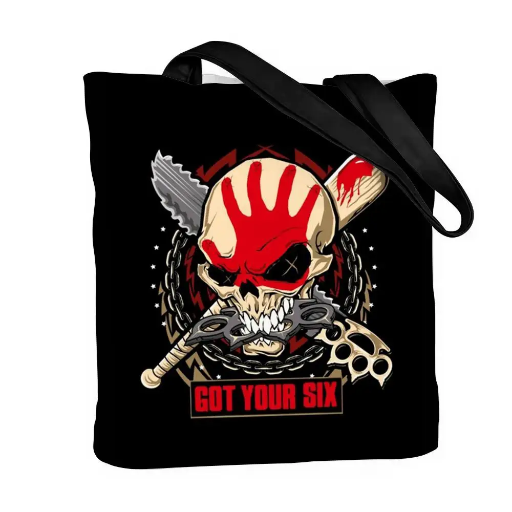 Five F-Finger Death P-Punch Storage Bags Canvas Double-Sided Print Fashion Shoulder Tote Shopping Bag Gift Eco Handbags