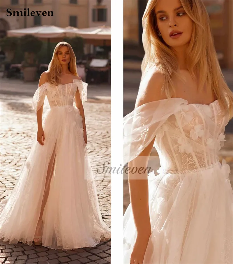 Smileven New Design Flowers Wedding Dresses Off The Shoulder Lace Bride Dress Vestido de novia 2024 Wedding Gown Customized