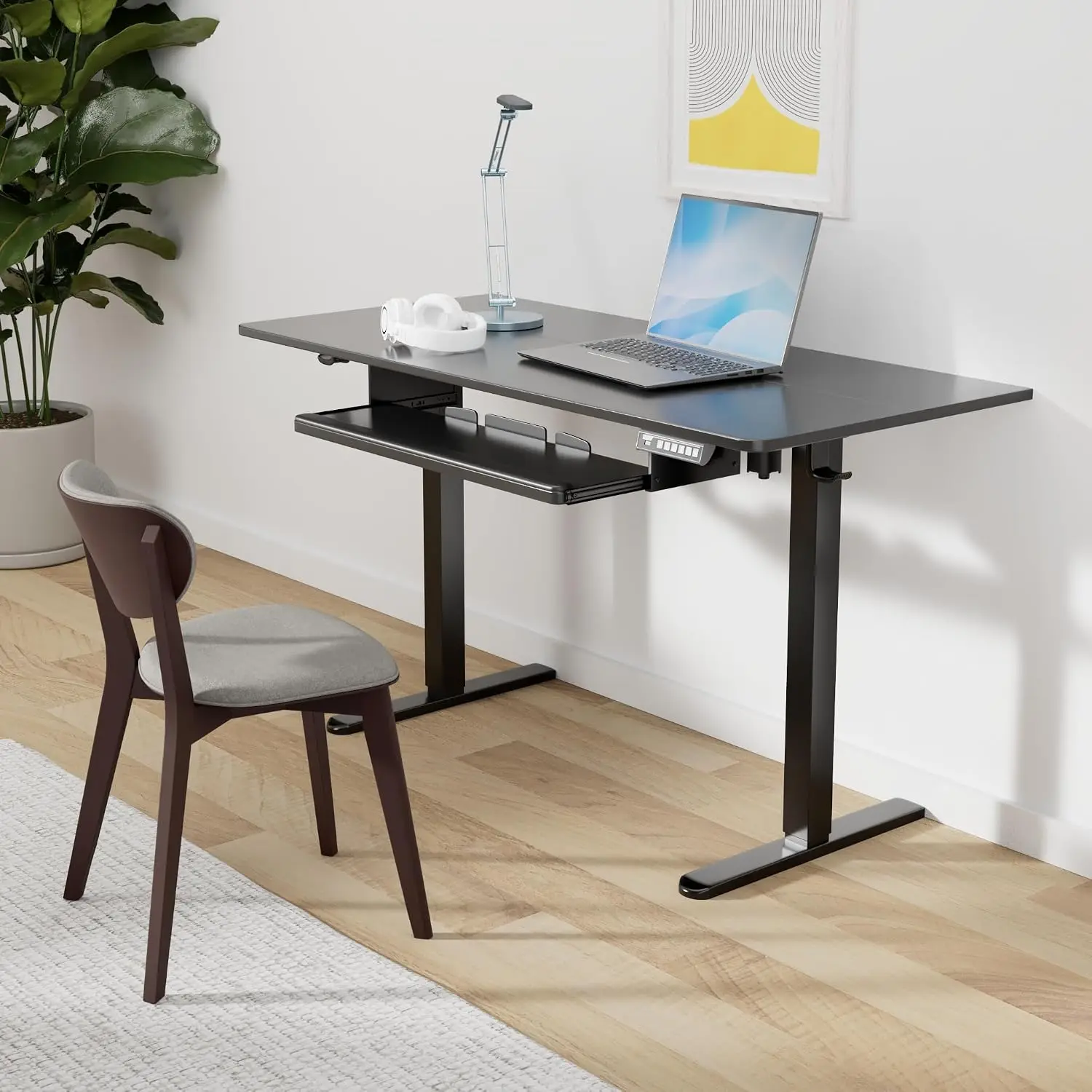 Electric Standing Desk Keyboard Tray 55x28 Inch Adjustable Height Sit Stand Home Office Computer Workstation Black, Custo