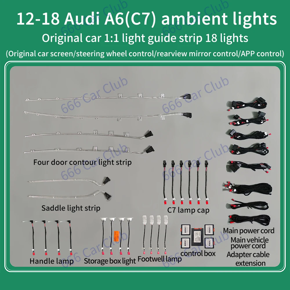 21 Colours Ambient Light For Audi A6 C7 2012-2018 MMI Bluetooth APP Control Car Door Instrument Decorative Atmosphere Lamp Refit