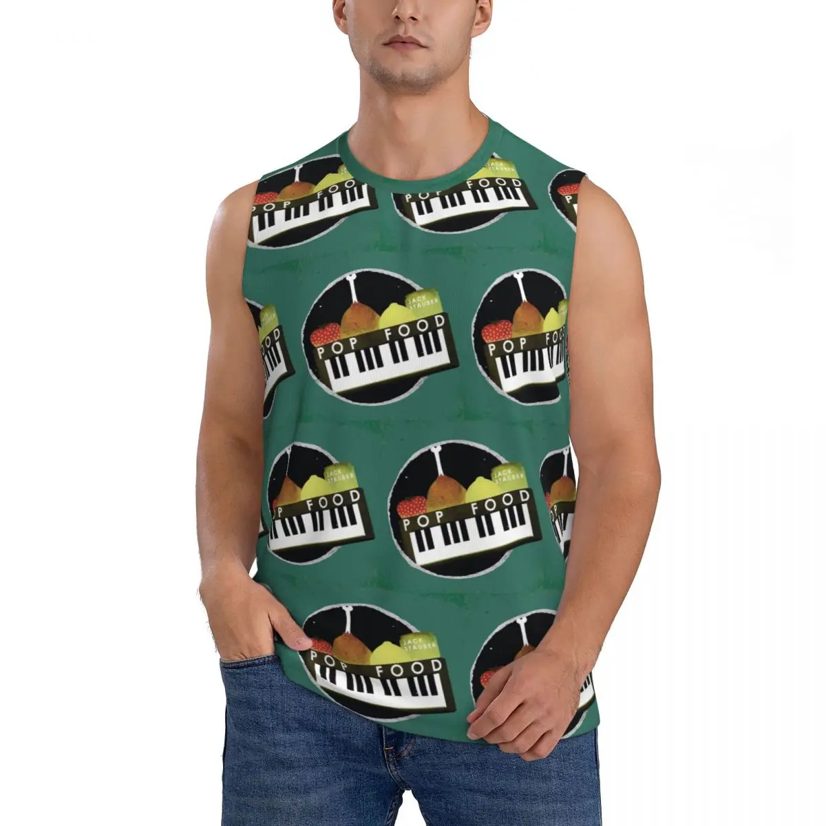 Jack Stauber Pop Food Album Cover Men Sleeveless Tank Tops Quick Dry Breathable Gym Fitness Running Summer Casual Sport Vest