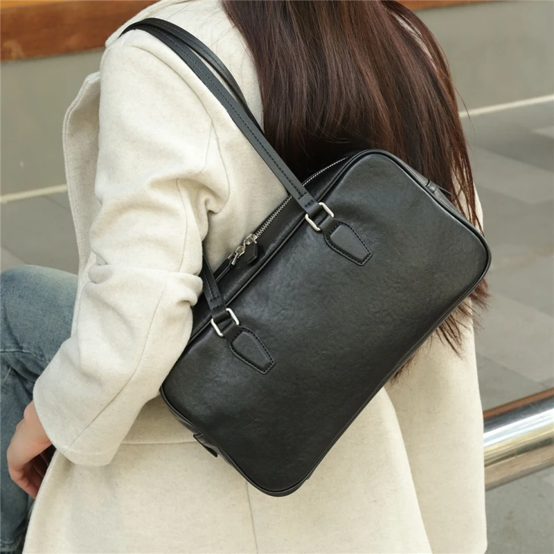 Hifashion جلد البقر حقائب كتف جلدية حقيقية للنساء 2025 الاتجاه مصمم سعة كبيرة العمل حقيبة حمل حقائب سيدات #3