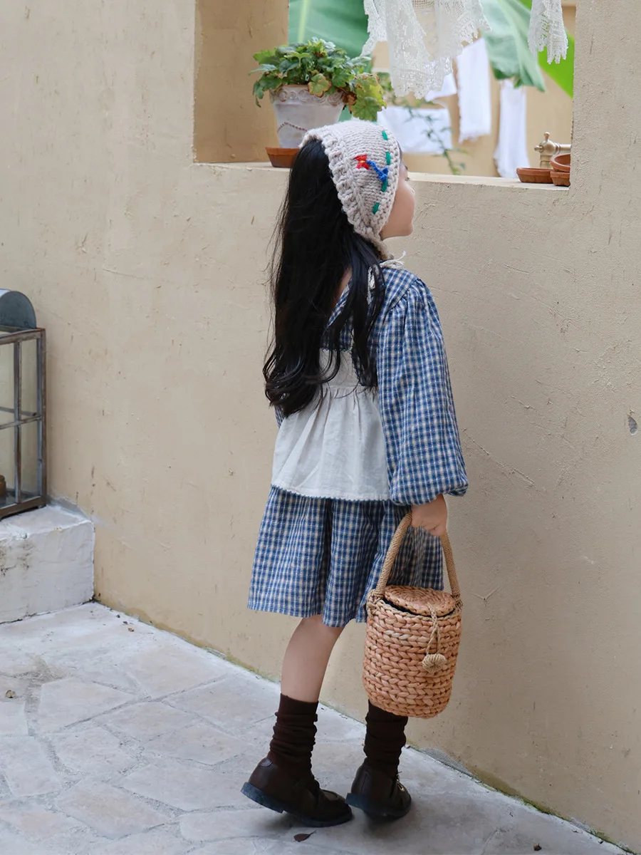 Family Matching Clothes Spring Autumn Plaid Dress Mother Daughter Sweet Vest + Dress 2PCS/SET Kids Girl Dress Set