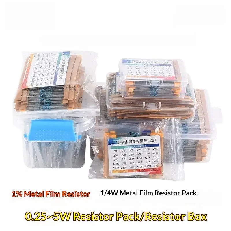 300/600/820pcs 1% 1/4W Metal Film Resistor Kit 10 To 1M Electronic Components Kit For DIY Electronic Circuit Project