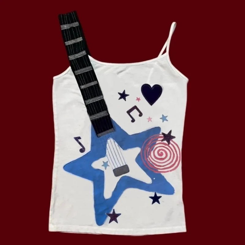 

Summer Subculture Punk Rock Vest Tops Y2k Music Charm Design Slim Camisole 2000s Vintage Tops Hip-hop Party Harajuku Casual Top