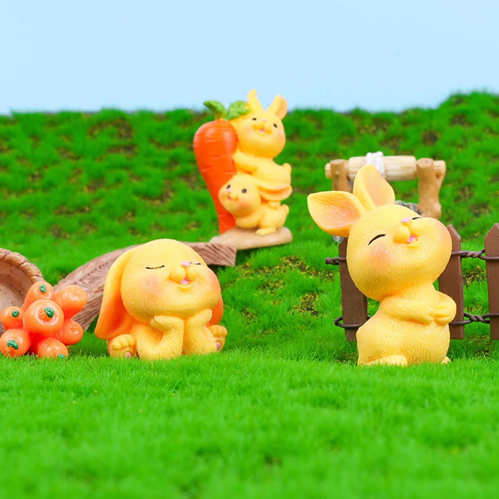 

12pcs Resin Mini Rabbit Figurines Carrot Holding Decor Desktop Garden Landscape Cute Bunny Statues Multi-Function for Home