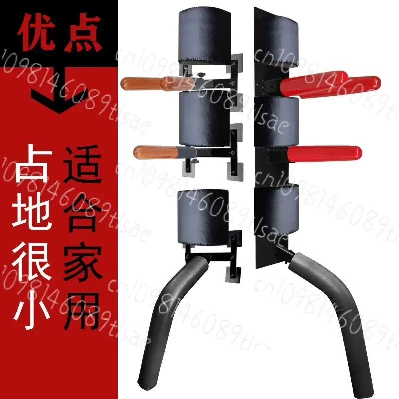 Wall-mounted Wing Chun Wooden Dummy with Leg Sweeping Function, Spring Bamboo Pile for Jeet Kune Do Training