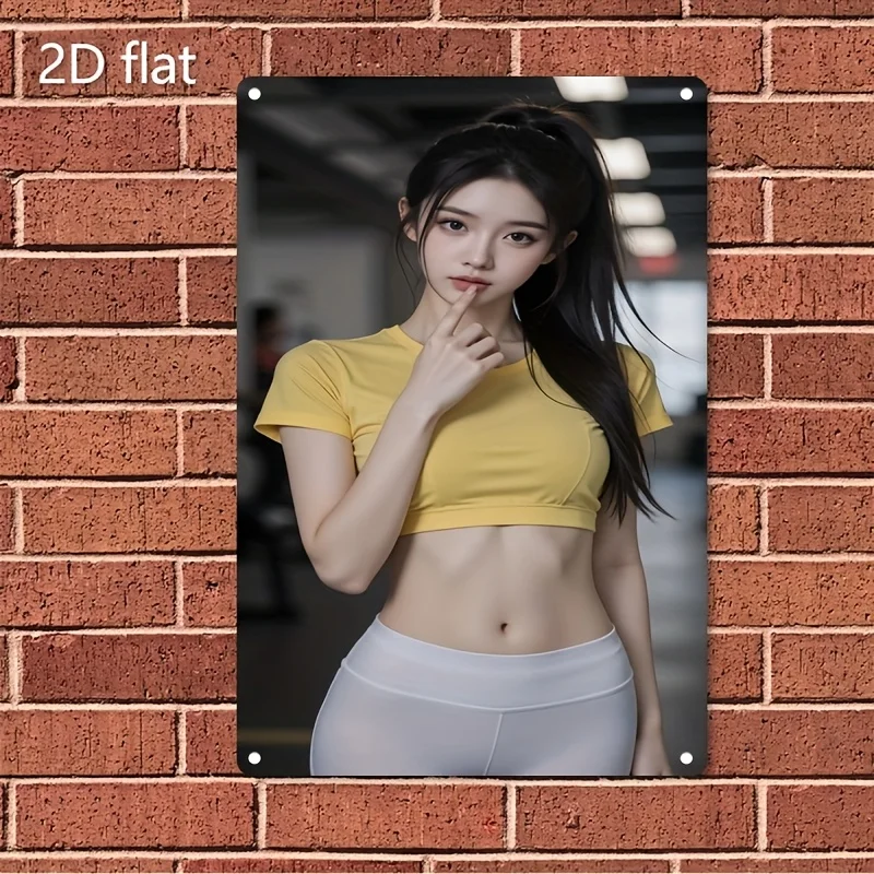 Fitness-Kunst Metallschilder - Koreanische Mädchen Workout-Poster, Niedliche Heimfitness-Dekoration für Wand, Café & Bar, Einfach zu Hängende Weihnachtsdekoration