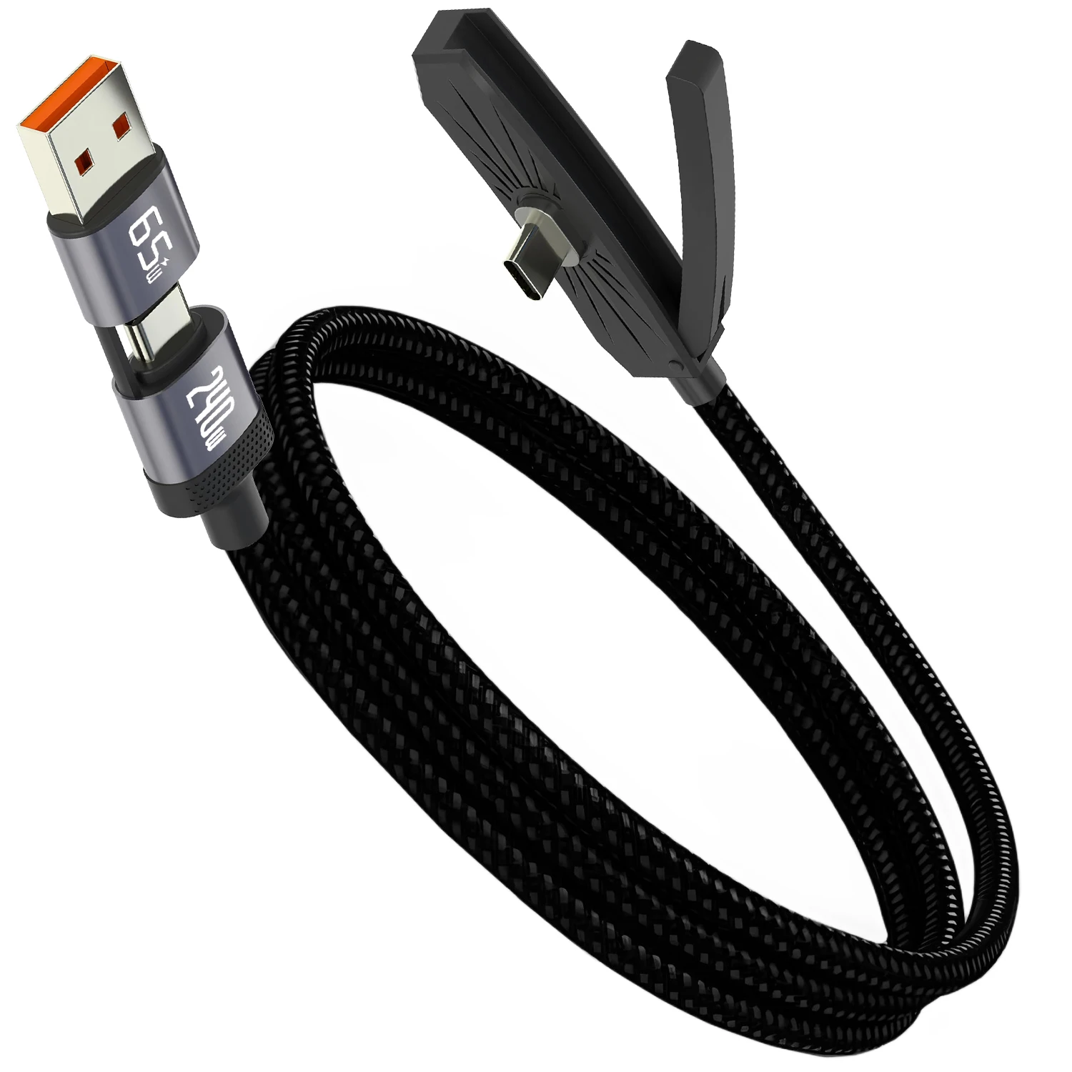 240W USB C Fast Charge Cable Foldable Phone Stand Holder Data Wire Aluminum Alloy Shell Braided Cable for iphone 17 16 Laptop PC