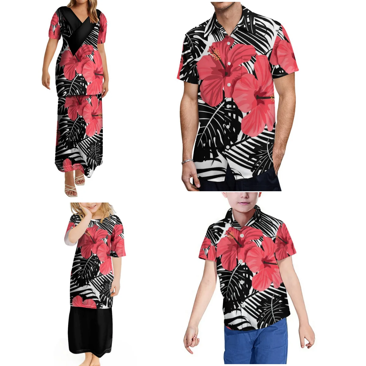 Samoa Fiji Puletasi Two-Piece Women'S Polynesian Island Dress Family Set And Hawaiian Men'S Shirt Children'S And Adult Clothing