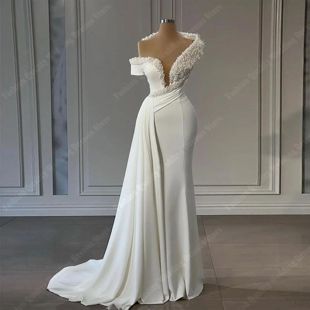 Robes de mariée sirène en satin sexy pour femmes, robes de mariée luxueuses à col en V, quelle que soit la longueur de vadrouille, robe de princesse personnalisée, 2024