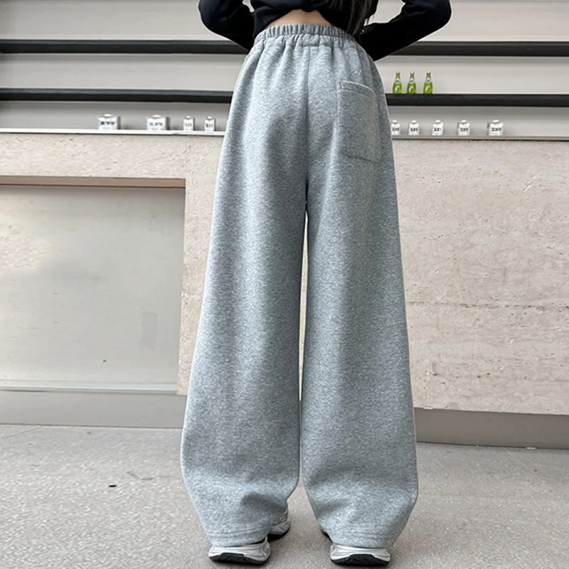Girl Sports Pants Teenager Spring Wide-leg Casual Trousers 2025 New Children's Straight Loose Pants Kids Autumn Clothing