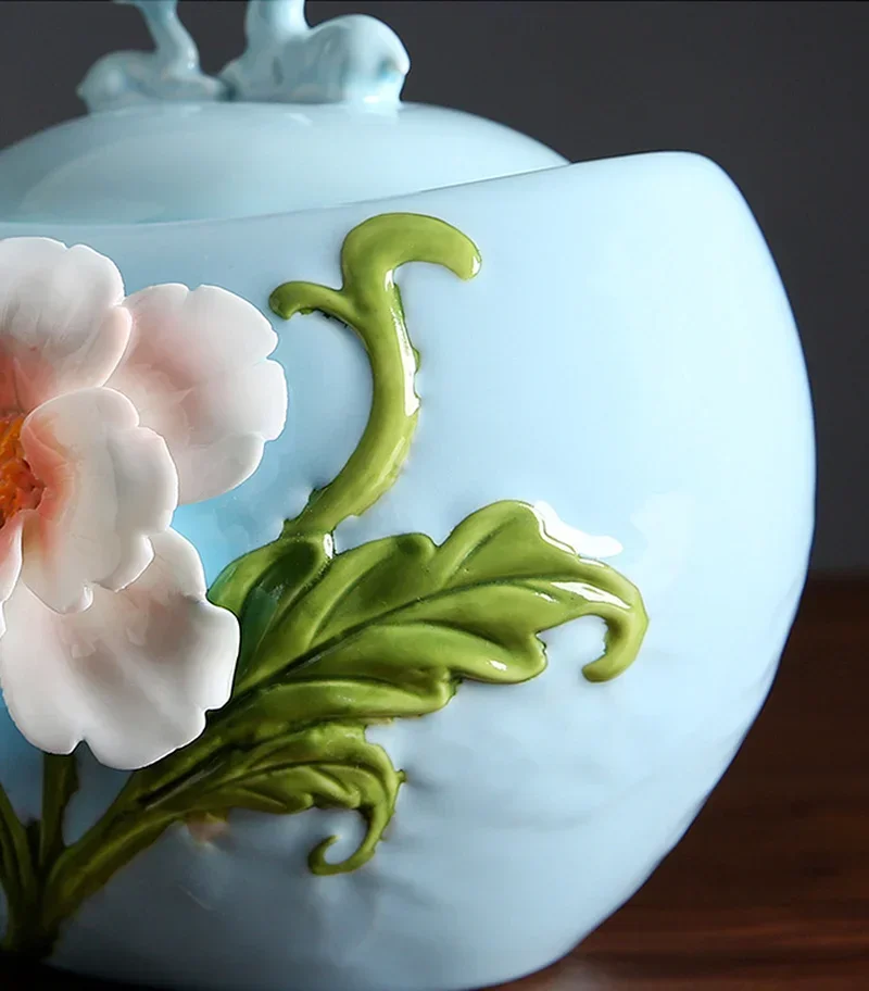 Chinese Ceramic Tea Cans Mixed Food Storage Tank Kitchen Storage Tank Coffee Tank Hand Drawn Flowers Tea Cans Home Decoration
