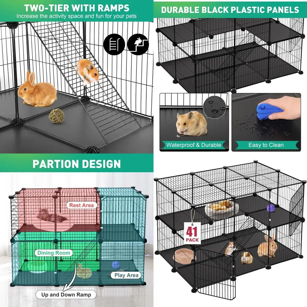 

Compact 41-Panel Pet Playpen for Small Animals, 35.4x23.6x23.6, with Dual Doors, Suitable for Guinea Pigs, Rabbits, Hedgehogs, P