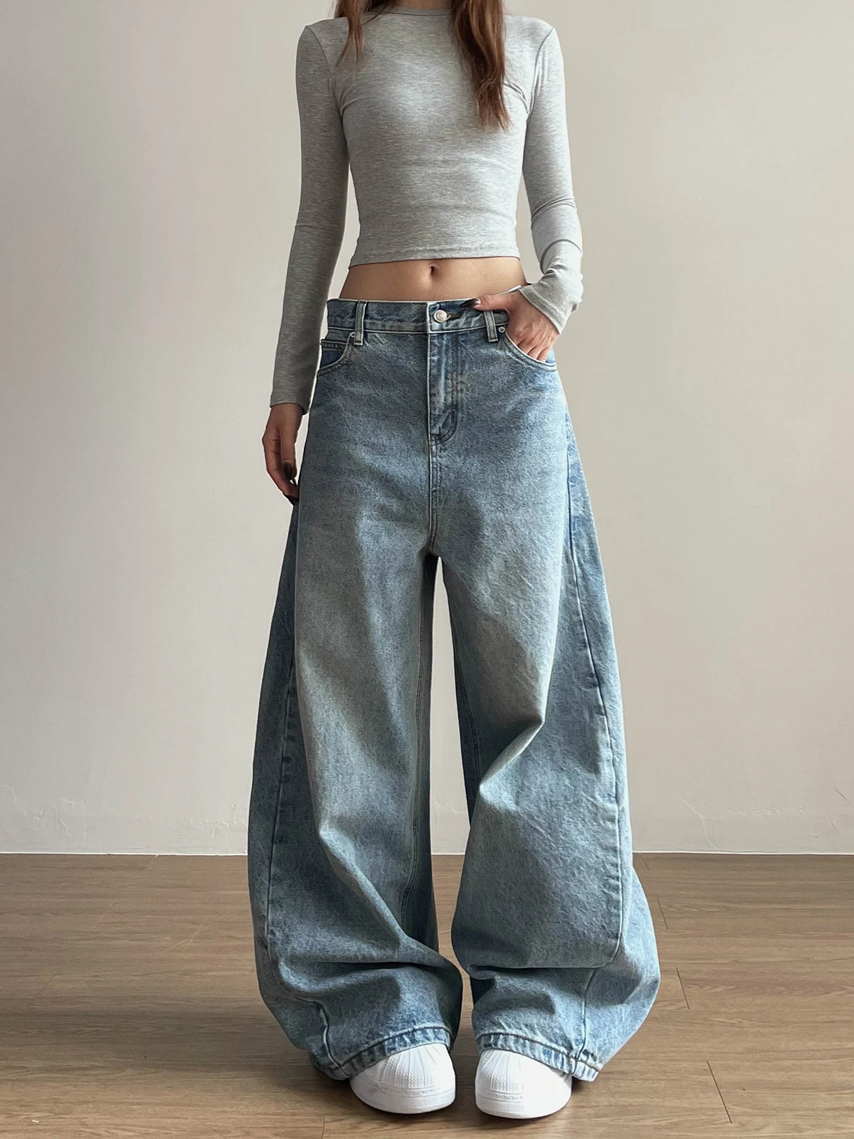 

Aket American High Street Waed винтажные джинсы с ножом женские новые свободные универсальные длинные брюки повседневные свободные джинсовые брюки