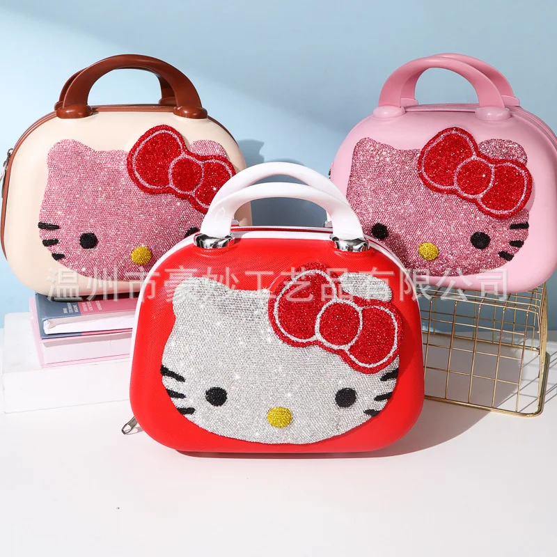 

New 14 Inches Cartoon Hello Kittys Girls Cosmetic Case Sticker Application Hand Luggage Kawaii Anime Figure Waterproof