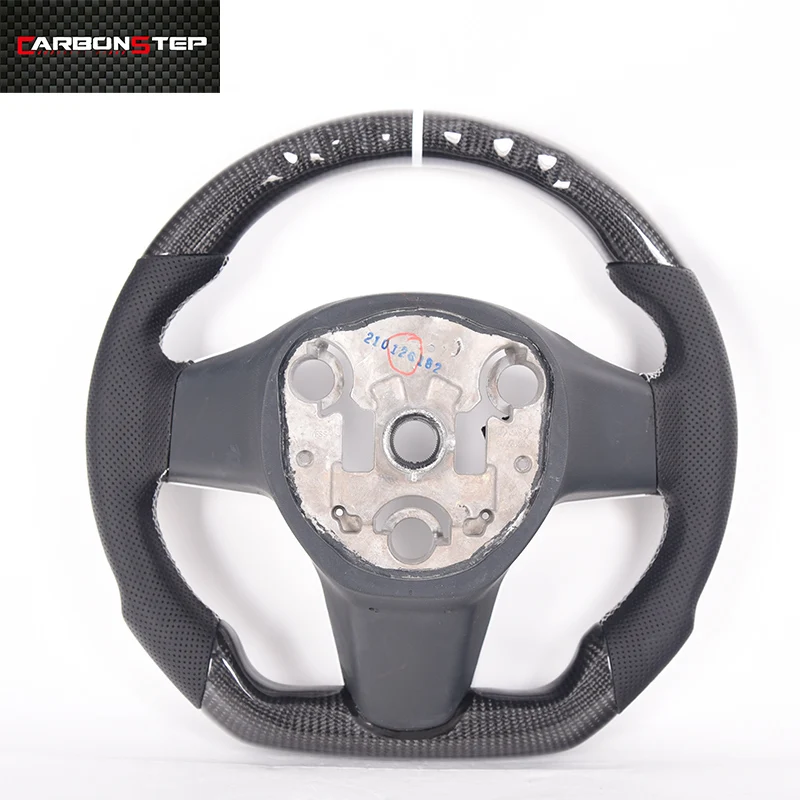 Gloss Carbon Fiber Steering Wheel Black Leather Flat Yoke Sterring Wheels for Tesla Model 3 Y X S - view 6