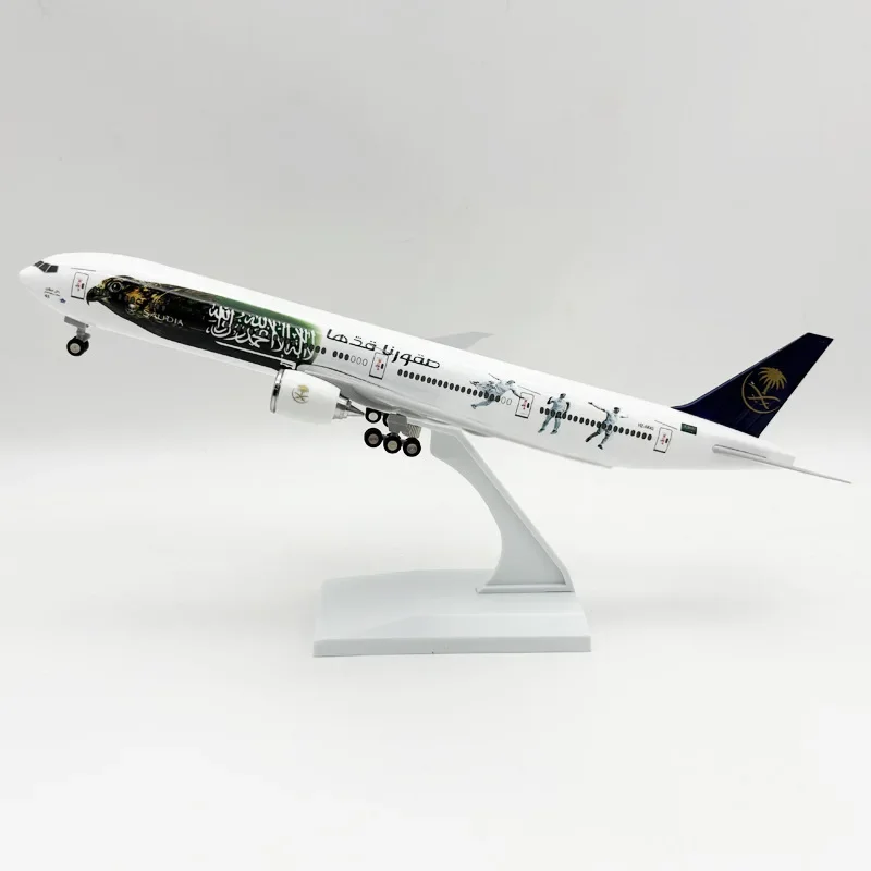 1/240 Scale Plane Model Saudi Falcon B777 Diecast Resin 30cm Airplane Model Kit with Stand Wheel for Aviation Gift or Collection