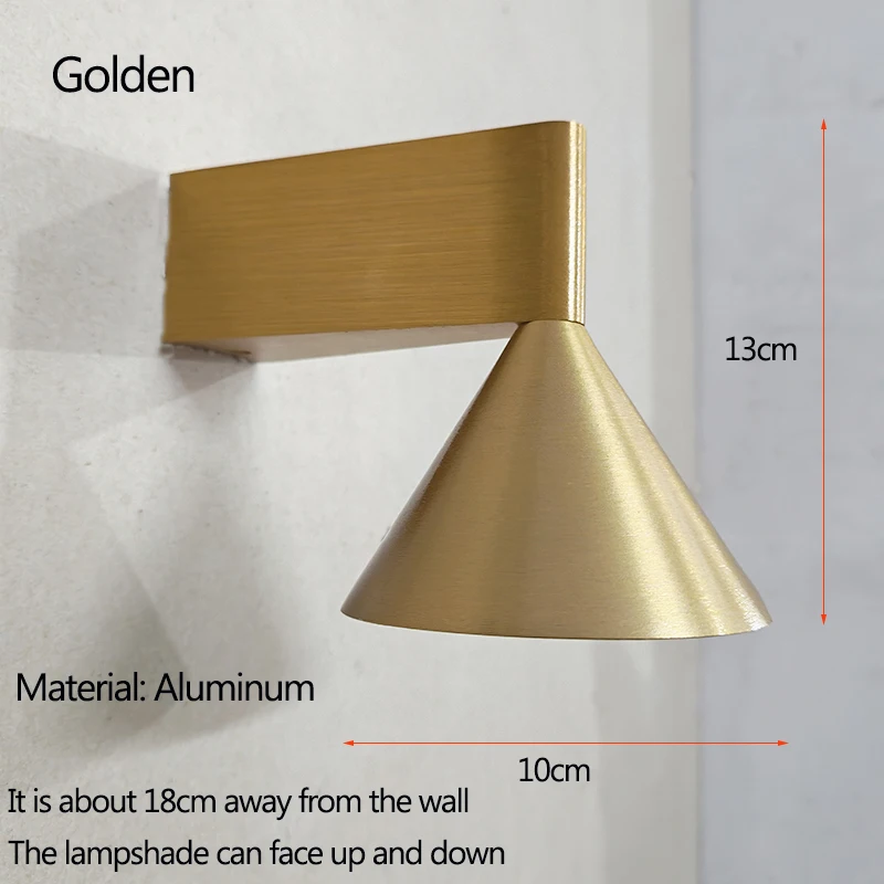 Aluminium geborstelde conische geometrische wandlamp voor eenvoudige verlichting in de slaapkamer, nachtkastje, eetkamer, woonkamer en gang